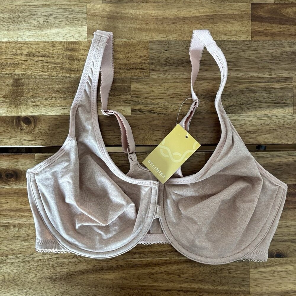 Delimira‎ Front Close Braracer back Bra Size 36D NOT PADDED heather Oatmeal NWT